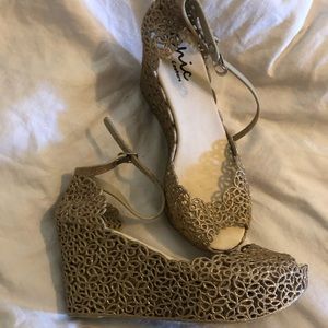 Chic Rose Gold Wedge Jelly Heels from Saks